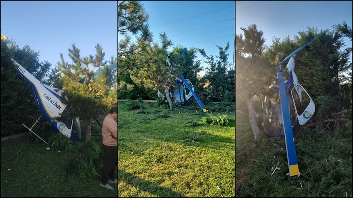 Afyonkarahisar'da bir otelin bahçesine iniş sırasında rüzgara kapılan helikopter, alçak