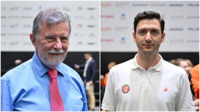 Eczacıbaşı Spor Kulübü Başkanı Faruk Eczacıbaşı ve başantrenör Ferhat Akbaş,