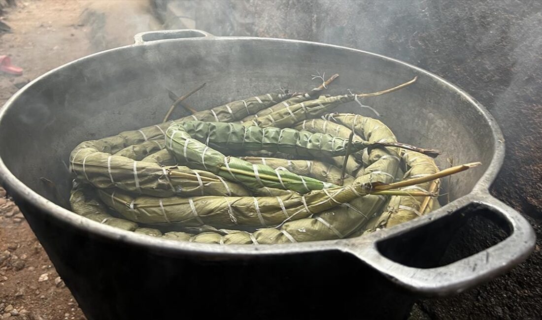 Kamerun'da "bobolo" olarak da bilinen temel gıda maddesi manyok çubuğu