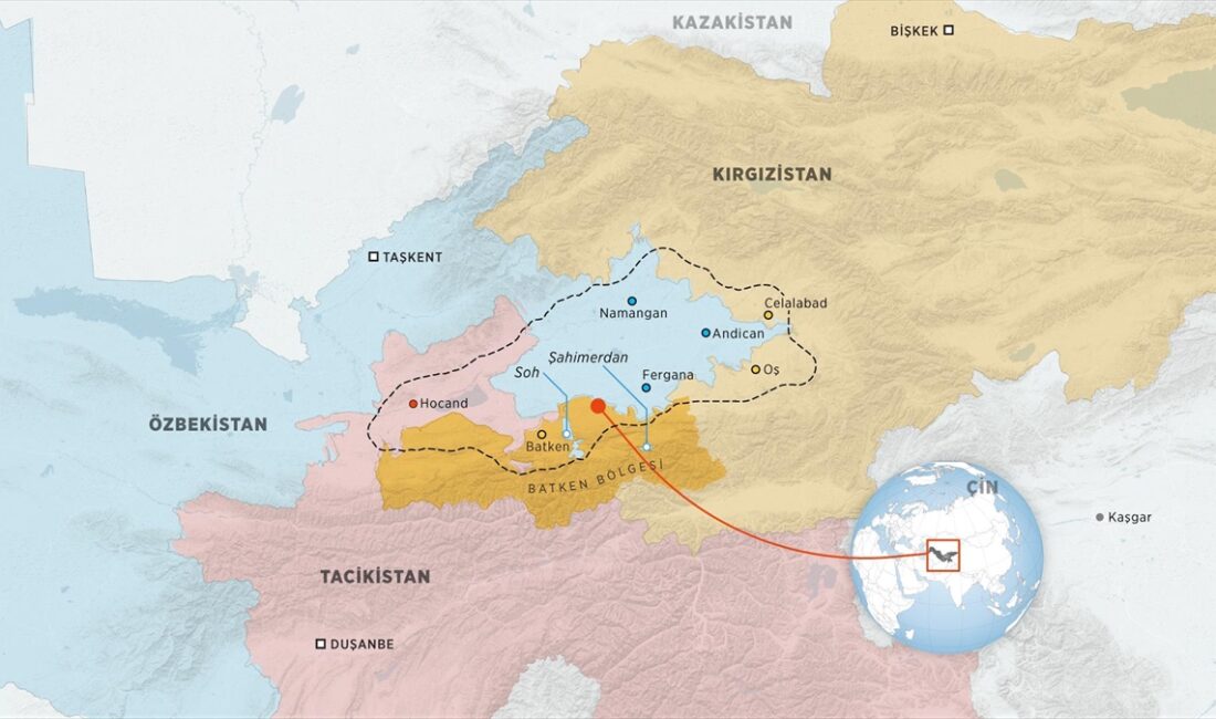 Kırgızistan ve Tacikistan arasındaki sınırın, tartışmalı yaklaşık 18 kilometrelik kısmında