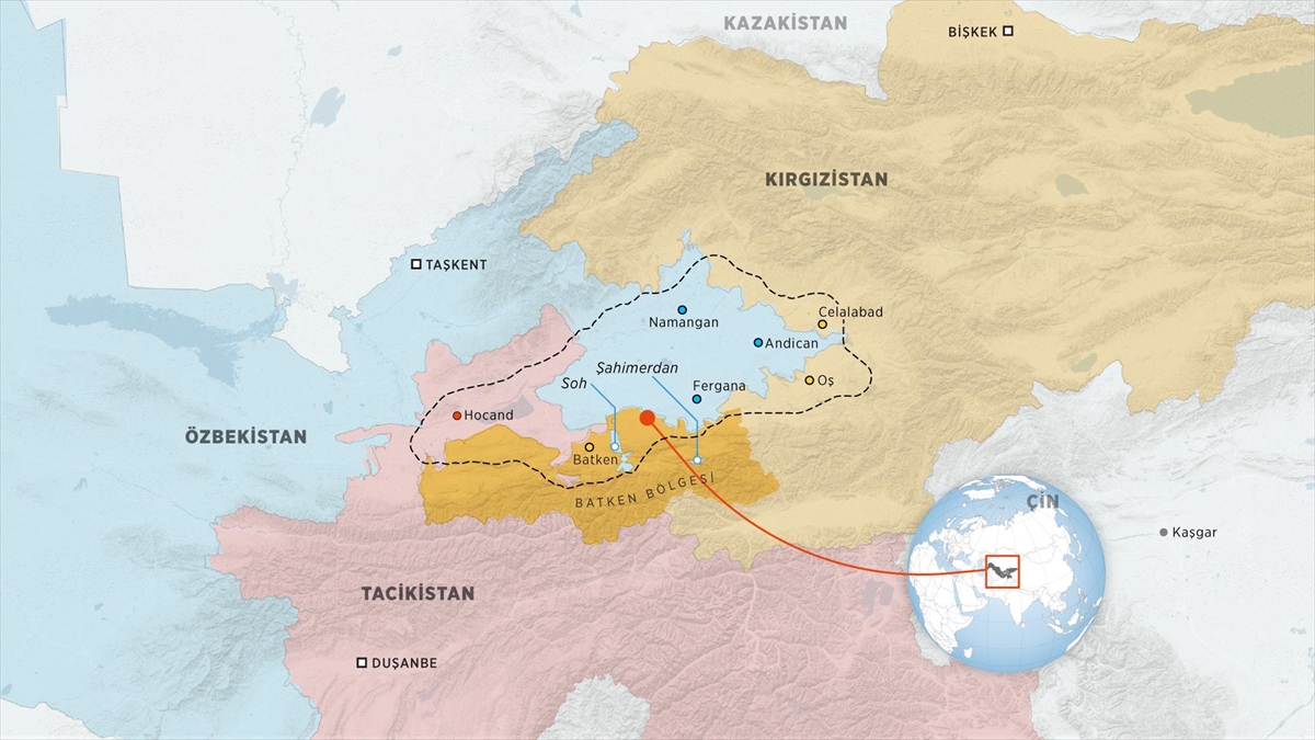 Kırgızistan ve Tacikistan arasındaki sınırın, tartışmalı yaklaşık 18 kilometrelik kısmında