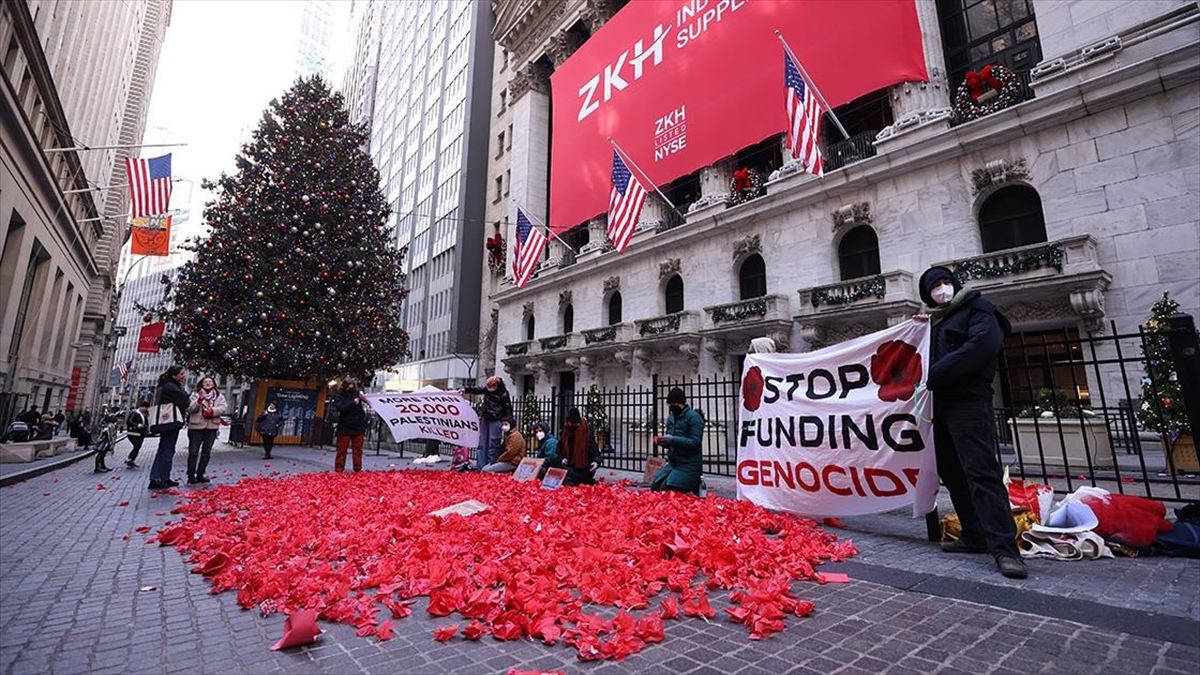 New York Menkul Kıymetler Borsası önünde düzenlenen Filistin'le dayanışma için