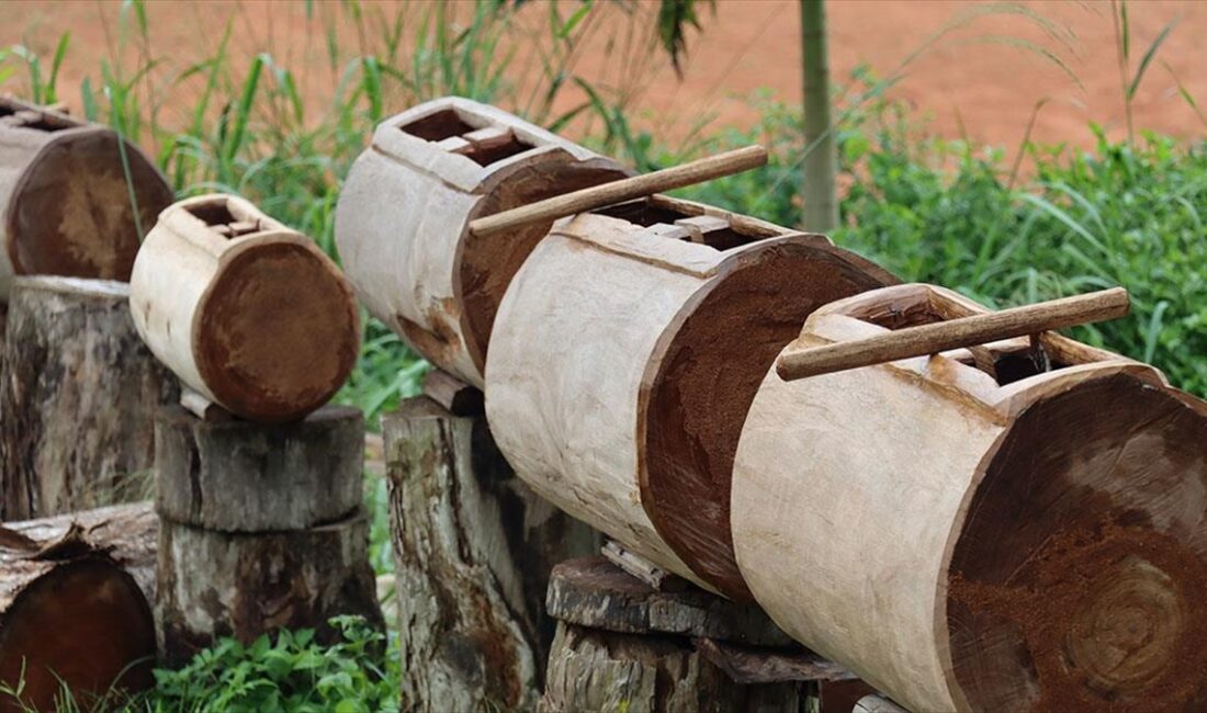 Kamerun'da uzun yıllar iletişim aracı olarak kullanılan vurmalı çalgı "tam-tam",