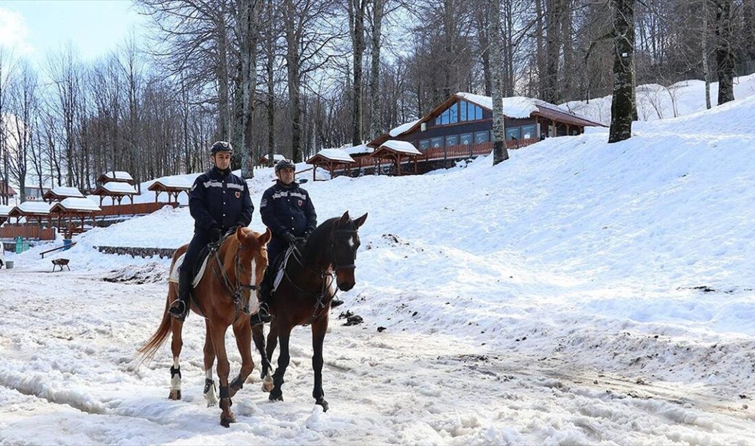 Türkiye'nin gözde kış turizm merkezlerinden Kartepe'de atlı jandarma timleri, tatilcilerin