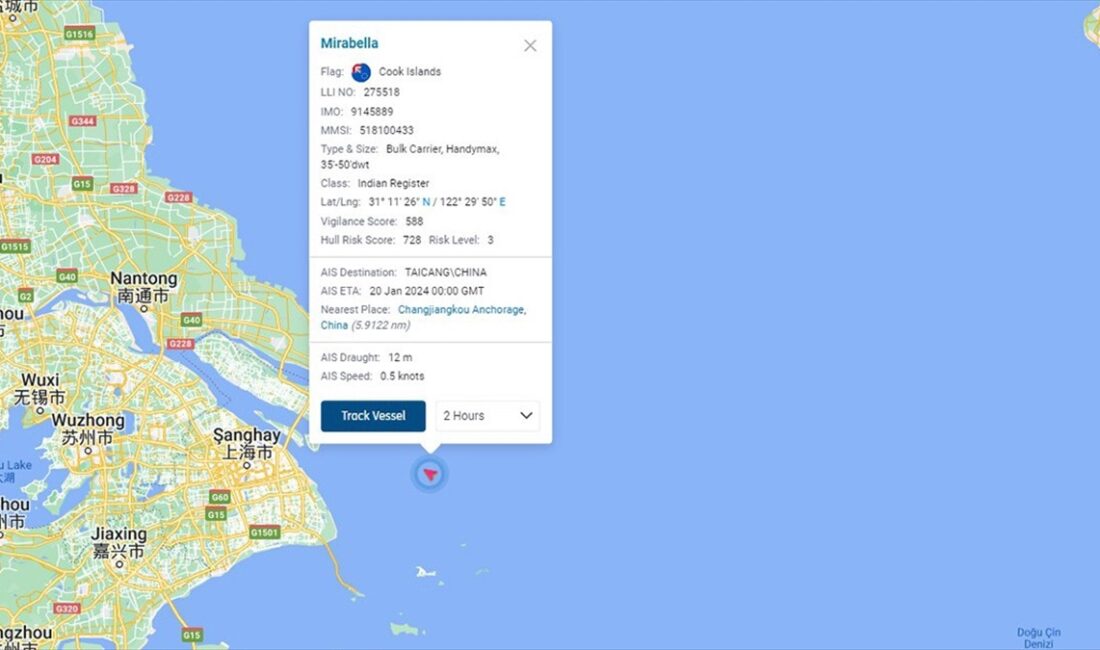 Ulaştırma ve Altyapı Bakanlığı Denizcilik Genel Müdürlüğü, Şangay açıklarında batan