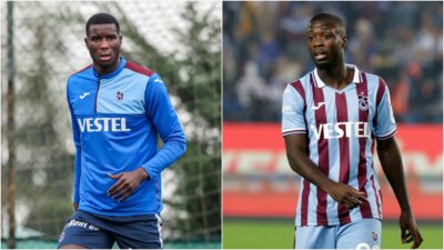 Trabzonsporlu futbolcular Paul Onuachu ve Nicolas Pepe, bordo-mavili takımın taraftarlarıyla