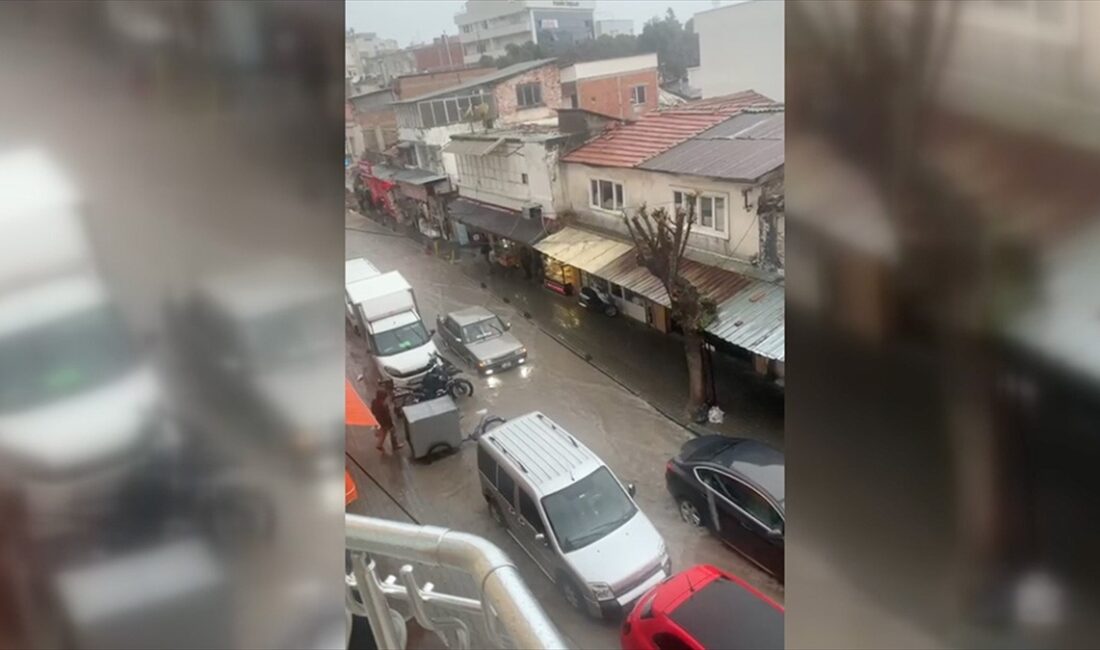 İzmir'in Dikili ilçesinde sağanak sonrası yollarda su birikintileri oluştu, bir