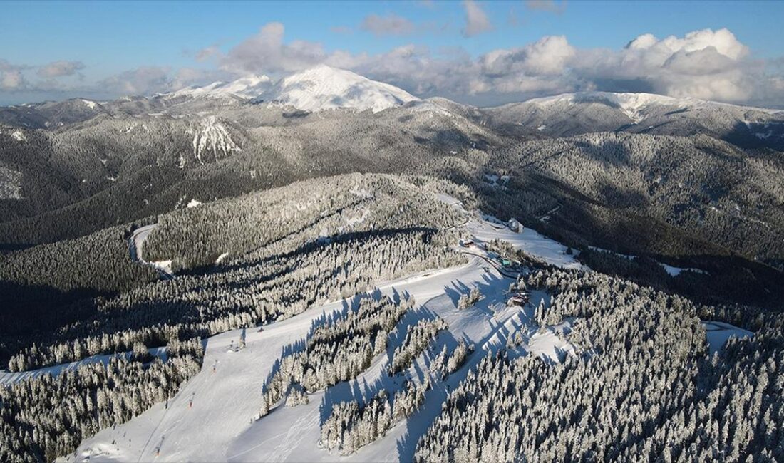 Kastamonu'da Ilgaz Dağı Milli Parkı'nda karın oluşturduğu manzara havadan görüntülendi.