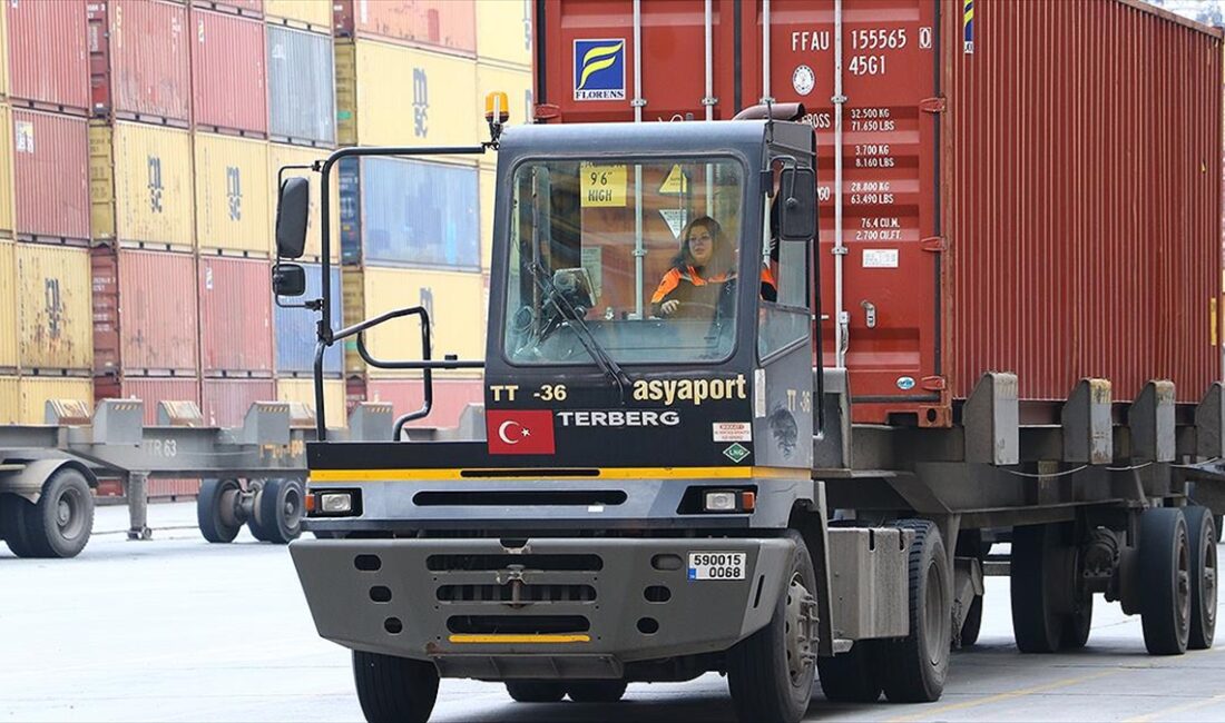 Tekirdağ Asyaport Limanı'nda özel eğitim alarak TTC araçlarıyla konteyner taşıyan