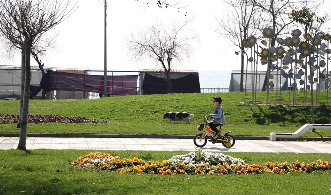 Tekirdağ'ın Süleymanpaşa ilçesinde vatandaşlar, güneşli havayı sahilde değerlendirdi.