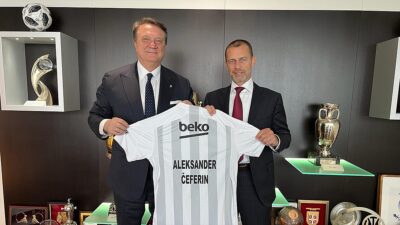 Beşiktaş Kulübü Başkanı Hasan Arat, UEFA Başkanı Aleksander Ceferin ile