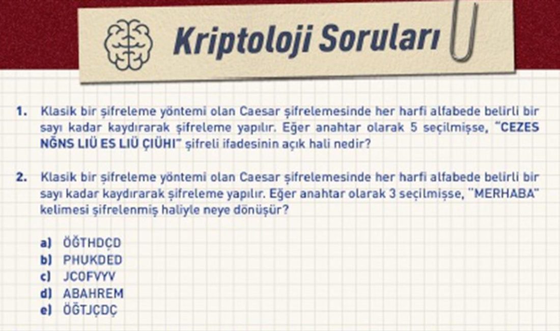 Milli İstihbarat Teşkilatı (MİT), resmi internet sitesinden örnek kriptoloji soruları