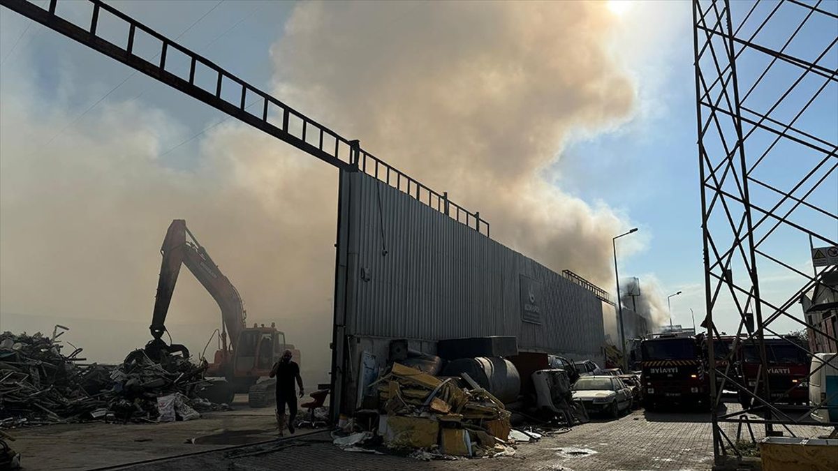 Aydın'da ASTİM Organize Sanayi Bölgesi'ndeki geri dönüşüm fabrikasının deposunda çıkan