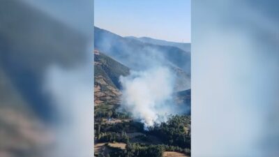 Balıkesir'in Altıeylül ilçesinde çıkan orman yangınına havadan ve karadan müdahale