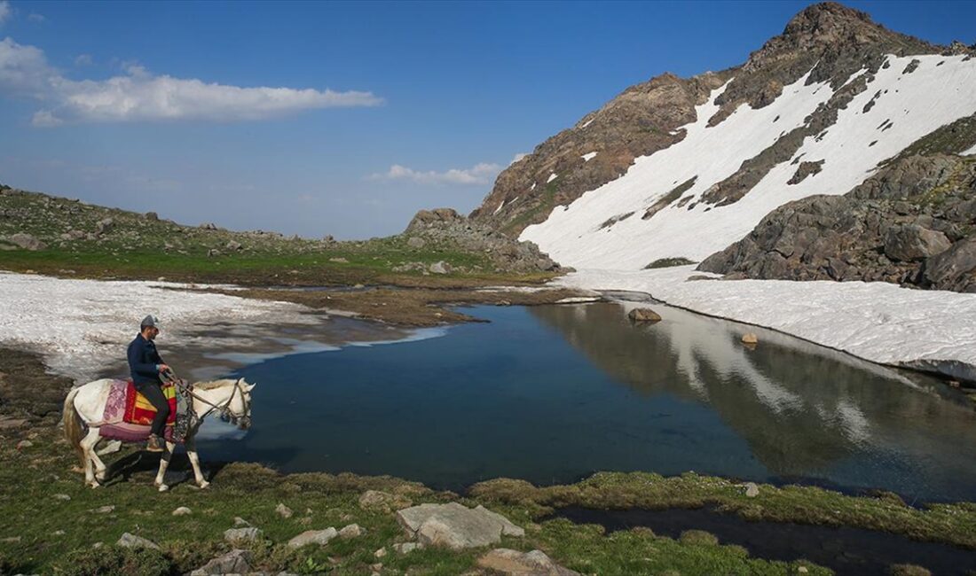 Hakkari'de yaz ve kışın bir arada yaşandığı Berçelan Yaylası'ndaki buzul
