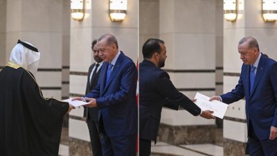 ANKARA (AA) – Cumhurbaşkanlığı Külliyesi’ndeki kabulde büyükelçiler, Cumhurbaşkanı Erdoğan’a güven
