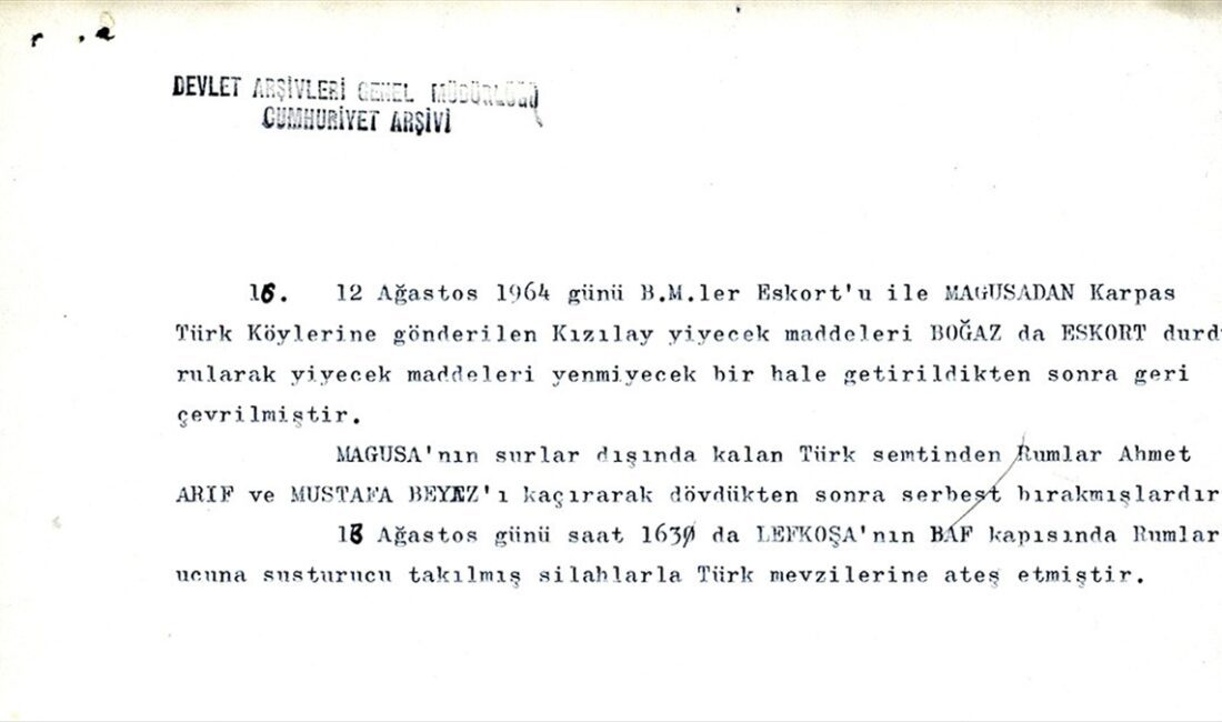 Cumhurbaşkanlığı Devlet Arşivleri Başkanlığında saklanan belgelerde Rumların, 1963-1974 yıllarındaki 11