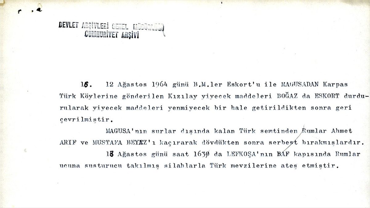 Cumhurbaşkanlığı Devlet Arşivleri Başkanlığında saklanan belgelerde Rumların, 1963-1974 yıllarındaki 11