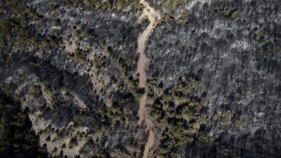 Çankırı'nın Ilgaz ilçesinde kontrol altına alınan orman yangınında soğutma çalışmaları