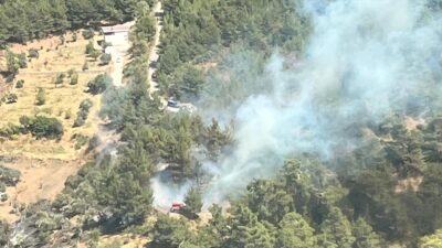 İzmir'in Kemalpaşa ilçesinde çıkan orman yangını, havadan ve karadan müdahaleyle