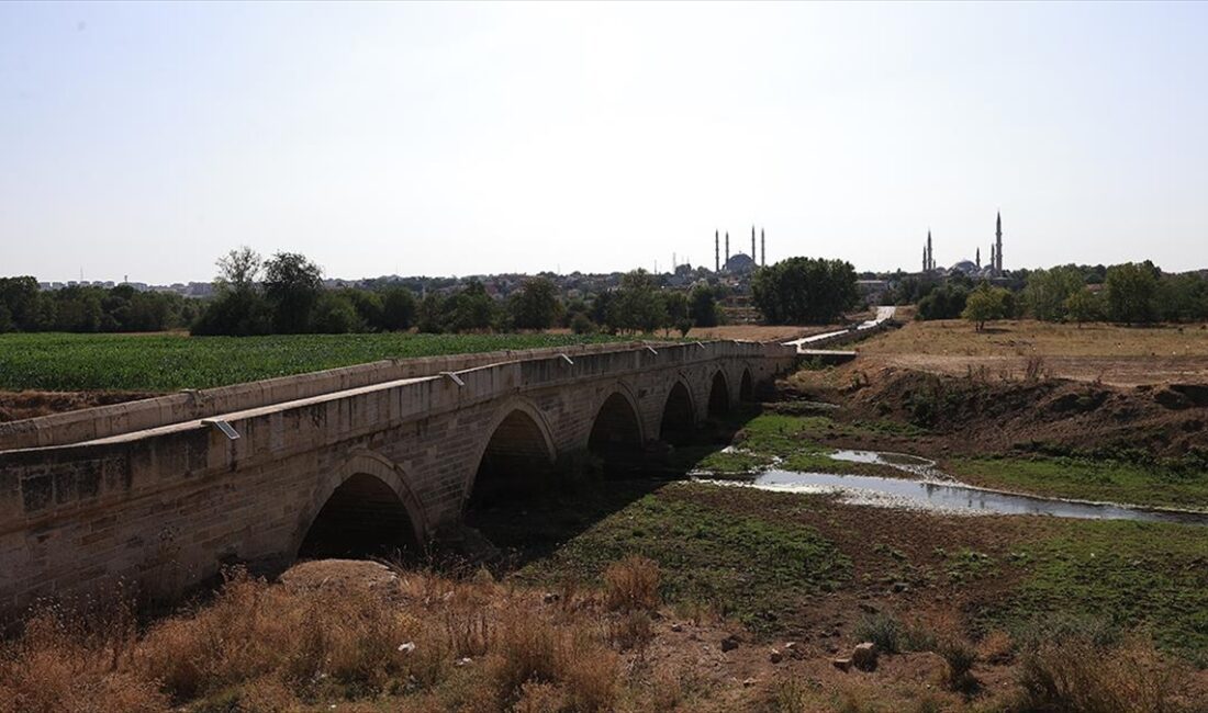 Edirne'de, kuraklık nedeniyle dip seviyeyi gören Tunca Nehri'nin bazı bölümlerinde