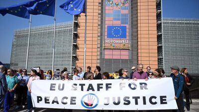 Avrupa Birliği (AB) çalışanları, Birliğin Filistin'e yönelik politikasını protesto etti,