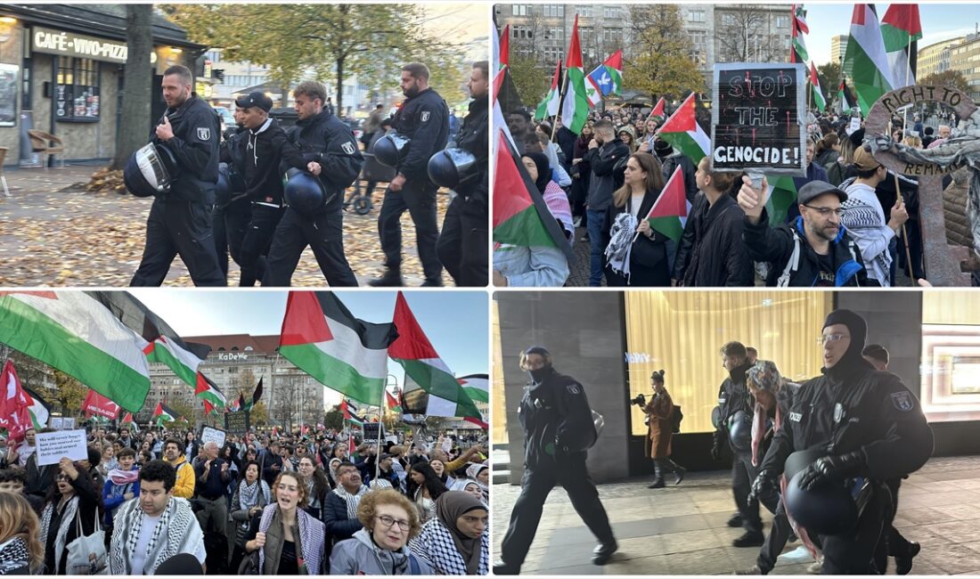 Almanya'nın başkenti Berlin'de düzenlenen Filistin'e ve Lübnan'a destek gösterisinde polis