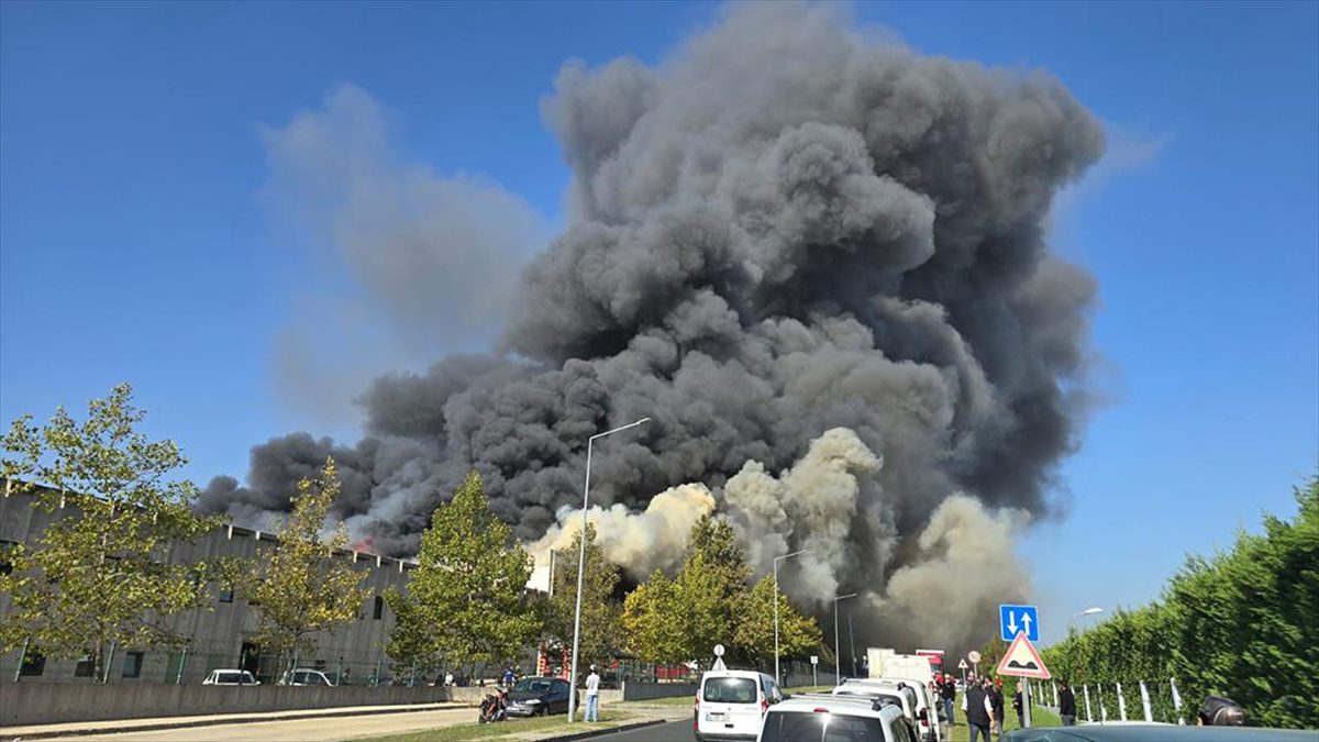 Tekirdağ'ın Çerkezköy ilçesinde, deri üretimi yapan fabrikada çıkan yangına müdahale