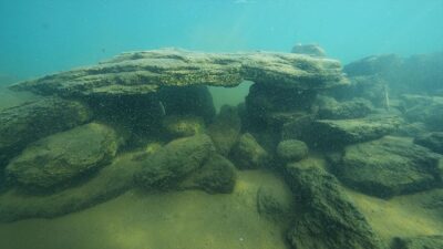 Van Gölü'nde kuraklığın etkisiyle yaşanan çekilme sonucu Bitlis kıyılarında görünür