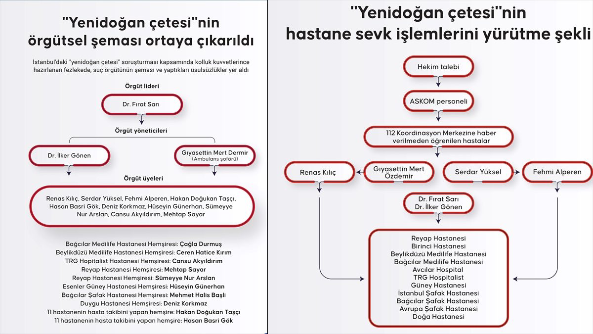İstanbul'daki "yenidoğan çetesi" soruşturması kapsamında kolluk kuvvetlerince hazırlanan fezlekede, suç