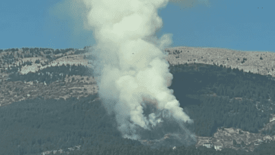 Kahramanmaraş'ta Ahır Dağı mevkiinde ormanlık alanda çıkan yangına karadan müdahale
