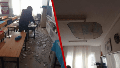 Köyceğiz'de Atatürk İlkokulu'nda 3. sınıf öğrencilerinin üzerine tavan sıvaları düştü.