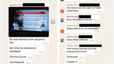 Metin Cihan’ın paylaştığı WhatsApp yazışmalarına göre TGRT Haber'de, "olumsuz" içerikli