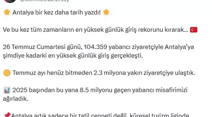 ANKARA, (DHA)- KÜLTÜR ve Turizm Bakanı Mehmet Nuri Ersoy, Antalya'da