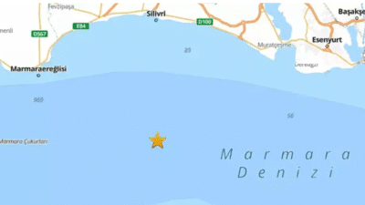 Marmara Denizi'nde Silivri açıklarında saat 11.57'de 3.4 büyüklüğünde bir deprem