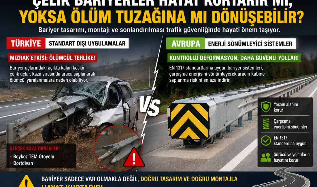 Türkiye.. Avrupa’daki uygulamalar… Türkiye’de karayollarında kullanılan çelik bariyerlerin tasarımı ve montajı yeniden gündemde.