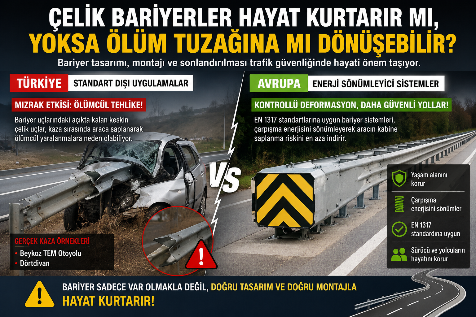 Türkiye’de karayollarında kullanılan çelik bariyerlerin tasarımı ve montajı yeniden gündemde.