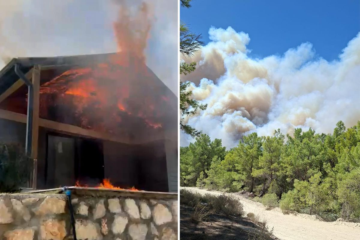 Muğla'nın Seydikemer ilçesinde başlayan yangın, şiddetli rüzgar nedeniyle Antalya'nın Kaş