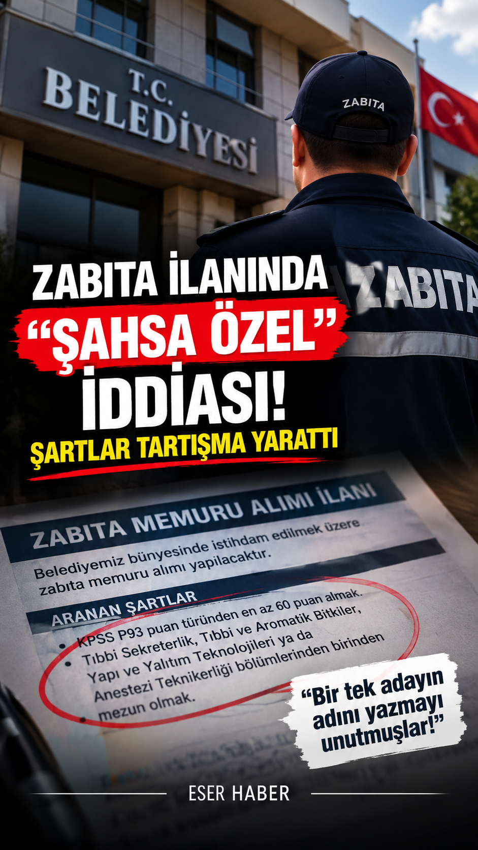 Spot: Bir belediyenin zabıta memuru alım ilanında yer alan KPSS
