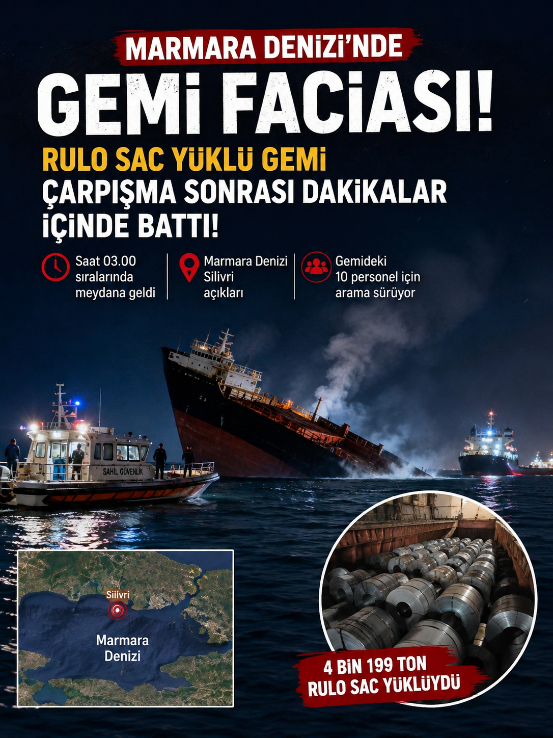 Marmara Denizi Silivri açıklarında sabaha karşı saat 03.00 sıralarında korkunç