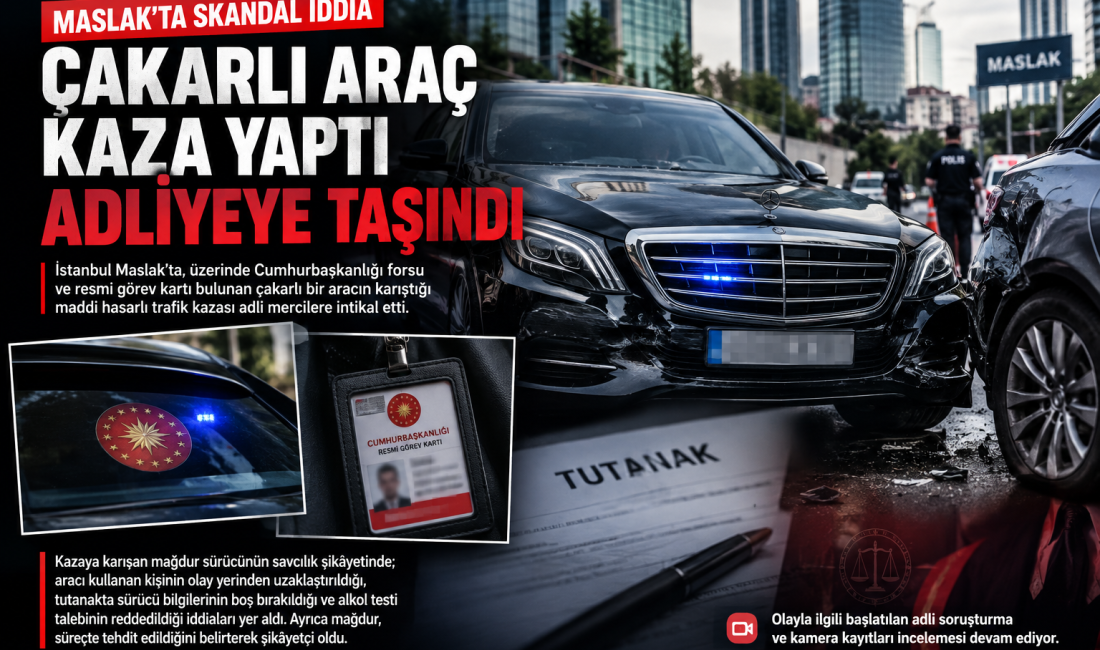 Maslak’ta Cumhurbaşkanlığı forsu ve resmi görev kartı bulunduğu belirtilen çakarlı